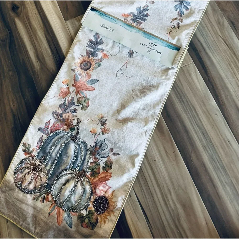 Fall Pumpkins Beaded Embellished Autumn Table Runner